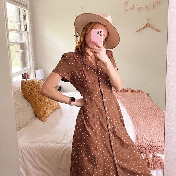 Sheri Martin Dresses & Skirts - Vintage Sheri Martin Brown Polka Dot Midi Dress